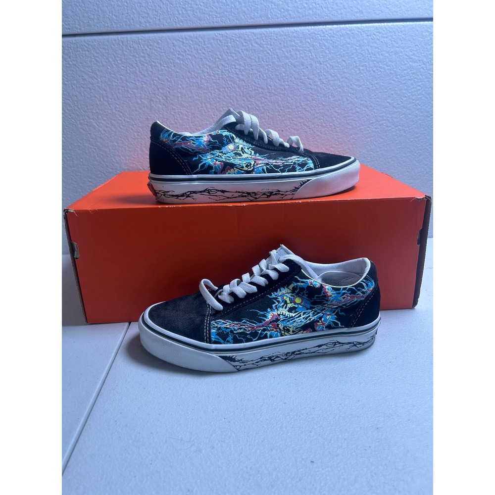 Vans Old Skool Skate Shoes Lightning Skull Black Size 4.5 #3194